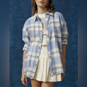 🍀 Urban Outfitters One Way Or Another Mixd Plaid Flannel Shirt Button-Down